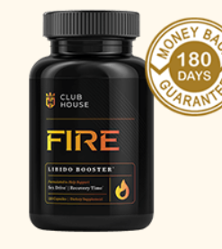 Clubhouse Fire libido booster capsules bottle with 180-day guarantee